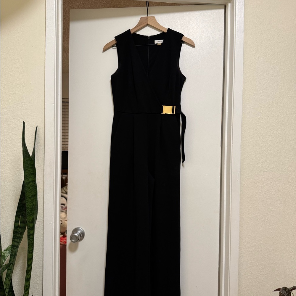 Calvin Klein | Black Sleeveless Jumpsuit with Gold Buckle